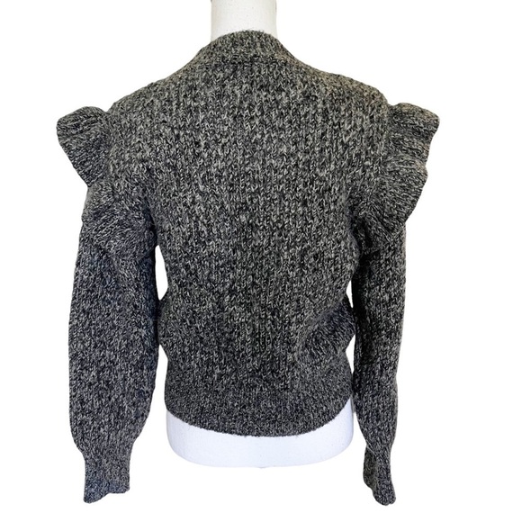Topshop Sweater Size XS 0/2 Gray Ruffle Puff Longsleeve Cableknit High Neck - Picture 4 of 10